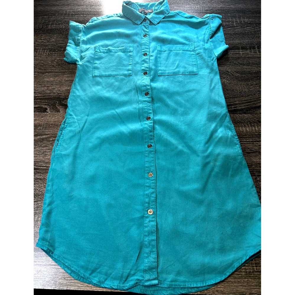 Velvet Heart Teal Button Down Shirt Dress Women's XS Chambray Tencel